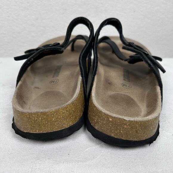 Cushionaire Luna Womens Size 7 M Cork Footbed Black Flat Sandal Boho beachy - Picture 3 of 8